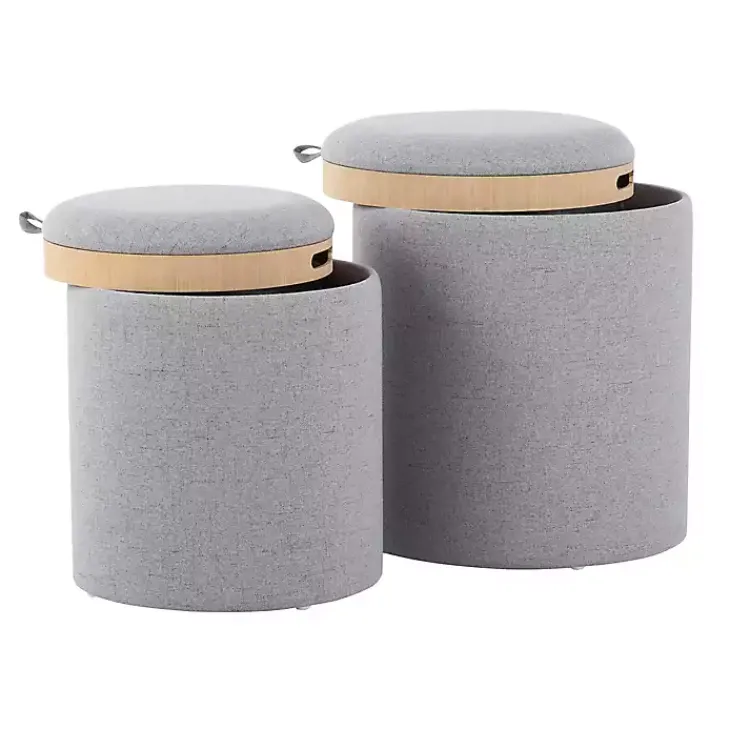 Benches & Ottomans-Kirklands Home Upholstered Ottomans with Tray Tops, Set of 2 Gray