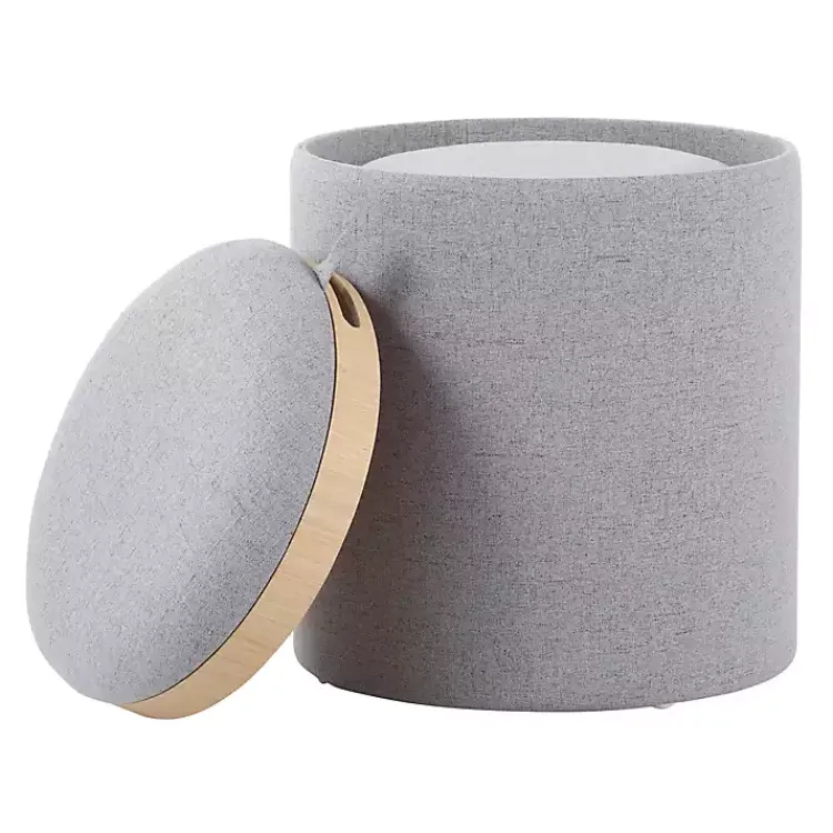 Benches & Ottomans-Kirklands Home Upholstered Ottomans with Tray Tops, Set of 2 Gray