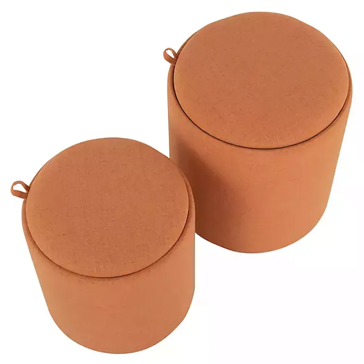 Benches & Ottomans-Kirklands Home Rust Upholstered Ottomans with Tray Tops, Set of 2 Orange
