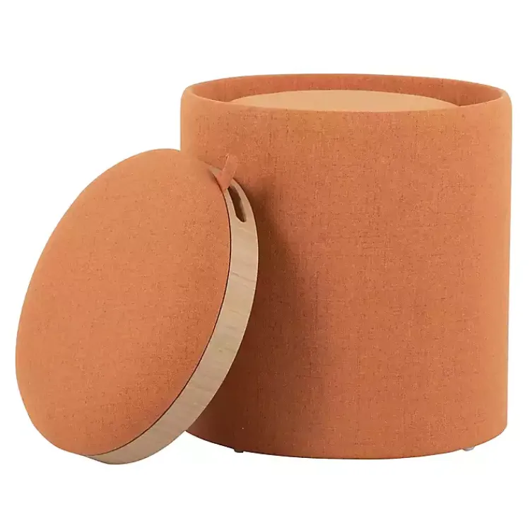 Benches & Ottomans-Kirklands Home Rust Upholstered Ottomans with Tray Tops, Set of 2 Orange