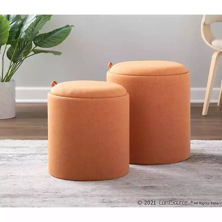Benches & Ottomans-Kirklands Home Rust Upholstered Ottomans with Tray Tops, Set of 2 Orange