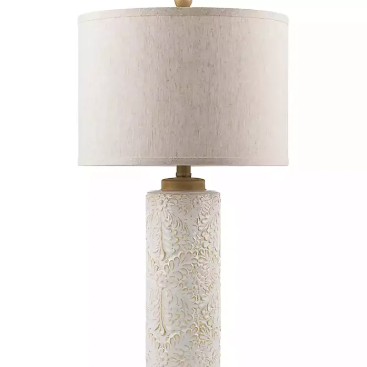 Table Lamps-Kirklands Home Ivory Embossed Floral Cylinder Table Lamp Tan