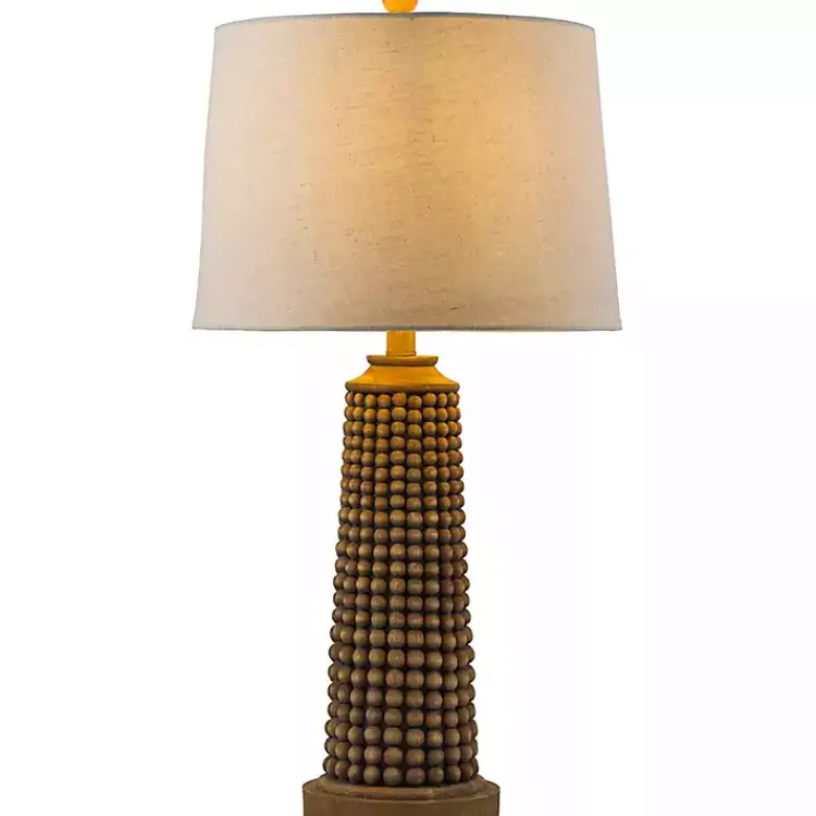 Table Lamps-Kirklands Home Natural Wood Beaded Base Table Lamp White