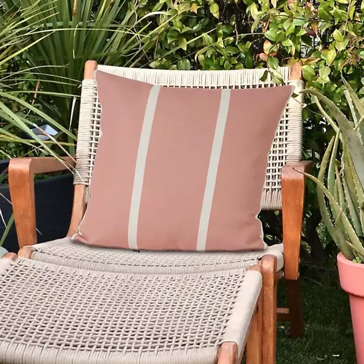 Outdoor Cushions & Pillows-Kirklands Home Sunset Pink Double Stripe Outdoor Pillow