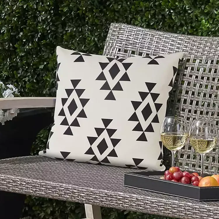 Outdoor Cushions & Pillows-Kirklands Home Black Southwestern Geometric Outdoor Pillow