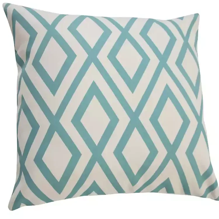 Outdoor Cushions & Pillows-Kirklands Home Turquoise Geometric Diamond Outdoor Pillow