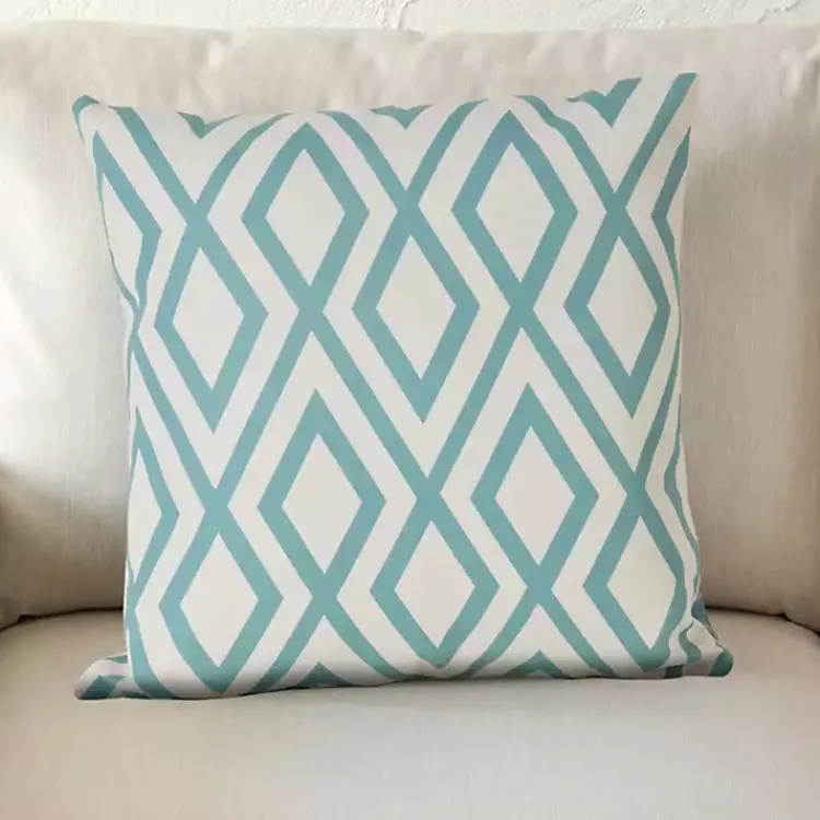Outdoor Cushions & Pillows-Kirklands Home Turquoise Geometric Diamond Outdoor Pillow