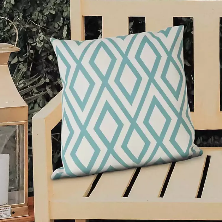 Outdoor Cushions & Pillows-Kirklands Home Turquoise Geometric Diamond Outdoor Pillow