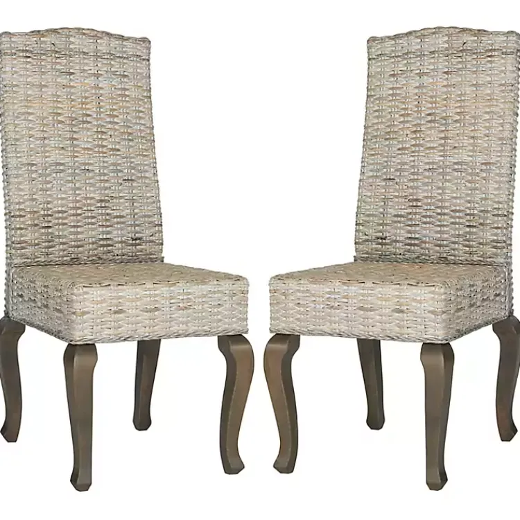 Dining Chairs-Kirklands Home Whitewashed Kubu Rattan Dining Chairs, Set of 2 Ivory