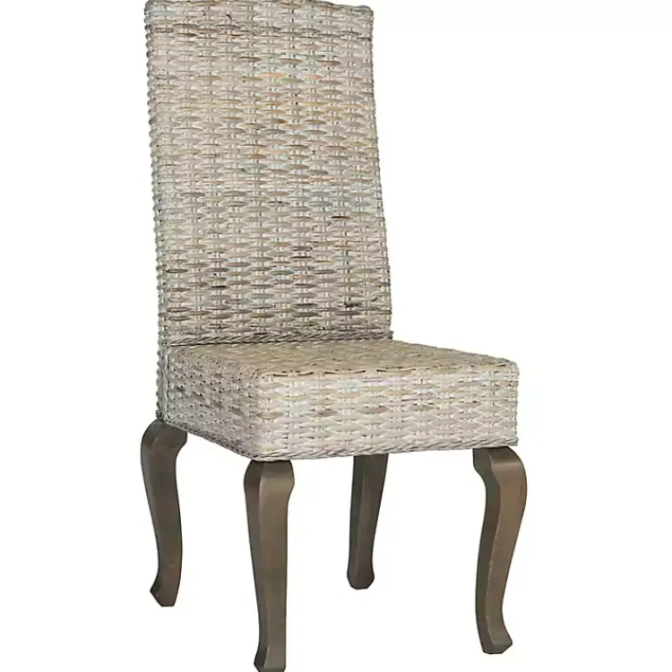 Dining Chairs-Kirklands Home Whitewashed Kubu Rattan Dining Chairs, Set of 2 Ivory