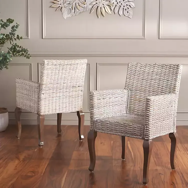 Dining Chairs-Kirklands Home White Rattan Curved Legs Dining Chairs, Set of 2