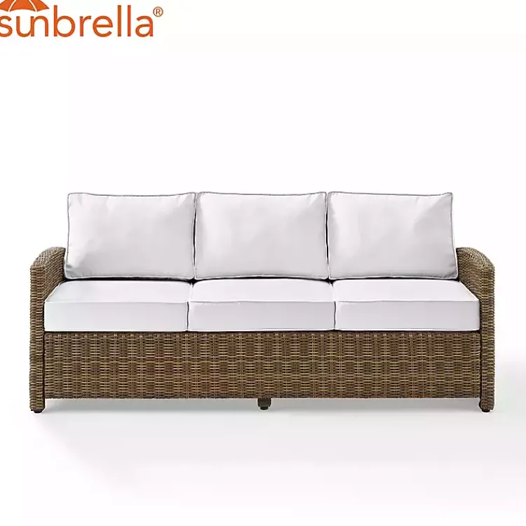 Outdoor Seating-Kirklands Home Bren Wicker Sofa with Sunbrella Cushions Brown