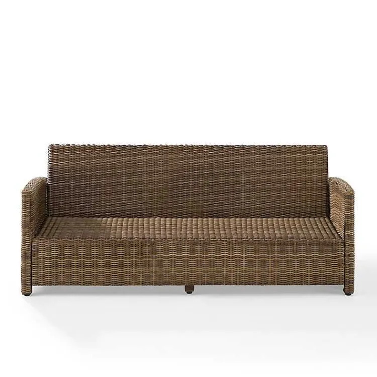 Outdoor Seating-Kirklands Home Bren Wicker Sofa with Sunbrella Cushions Brown