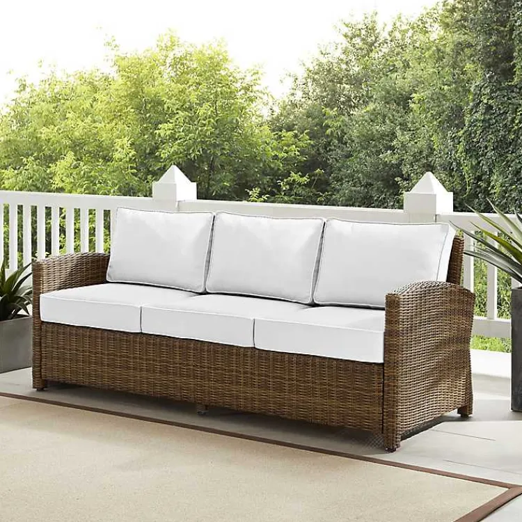 Outdoor Seating-Kirklands Home Bren Wicker Sofa with Sunbrella Cushions Brown