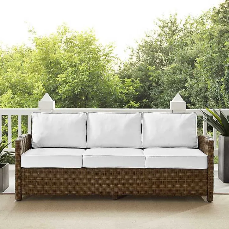 Outdoor Seating-Kirklands Home Bren Wicker Sofa with Sunbrella Cushions Brown