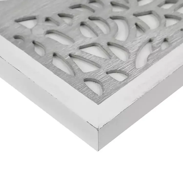 Wall Plaques-Kirklands Home Carved Wood Laurel Branches Panel Wall Plaque Gray