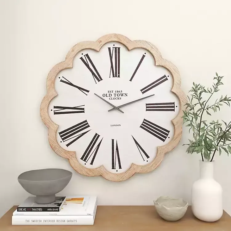 Clocks-Kirklands Home White Wood Scalloped Frame Wall Clock