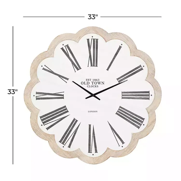 Clocks-Kirklands Home White Wood Scalloped Frame Wall Clock
