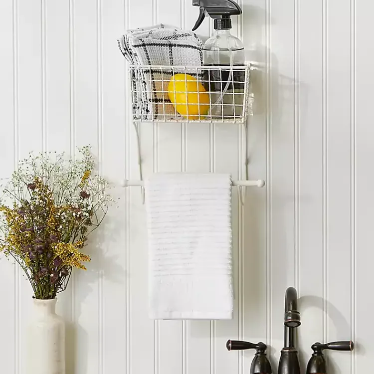 Wall Storage-Kirklands Home Antique White Wire Basket Towel Rack