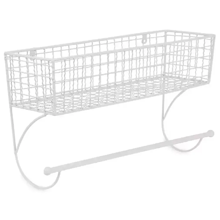Wall Storage-Kirklands Home Antique White Wire Basket Towel Rack, 17 in.
