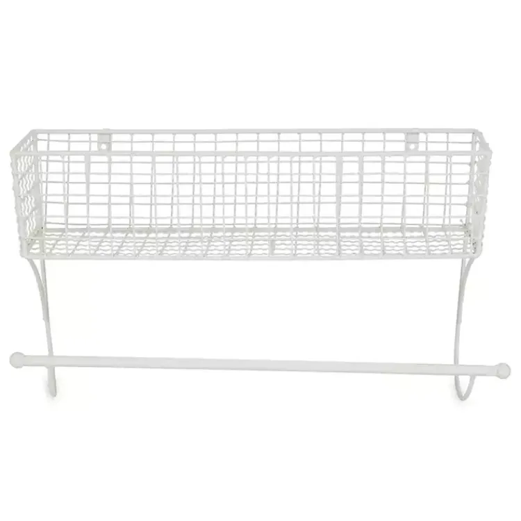 Wall Storage-Kirklands Home Antique White Wire Basket Towel Rack, 17 in.