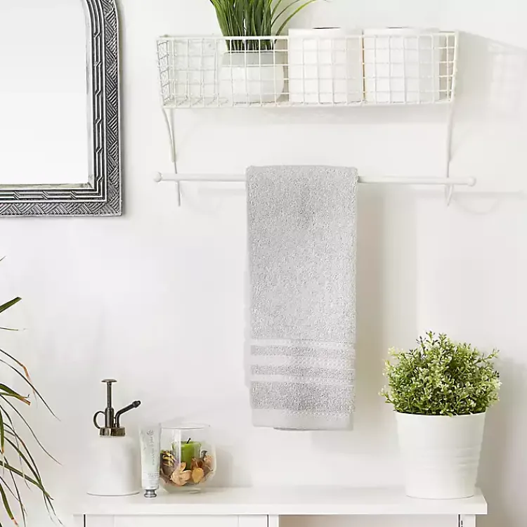 Wall Storage-Kirklands Home Antique White Wire Basket Towel Rack, 17 in.