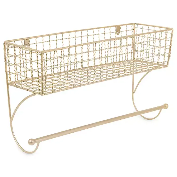 Wall Storage-Kirklands Home Antique Gold Wire Basket Towel Rack, 17 in.