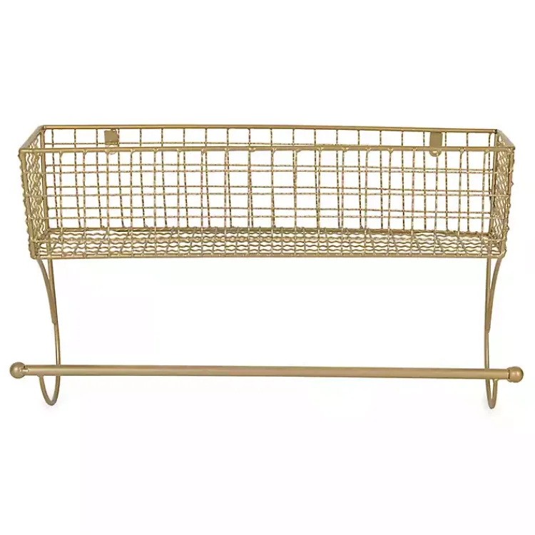 Wall Storage-Kirklands Home Antique Gold Wire Basket Towel Rack, 17 in.