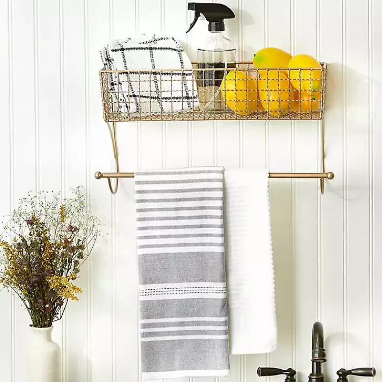 Wall Storage-Kirklands Home Antique Gold Wire Basket Towel Rack, 17 in.