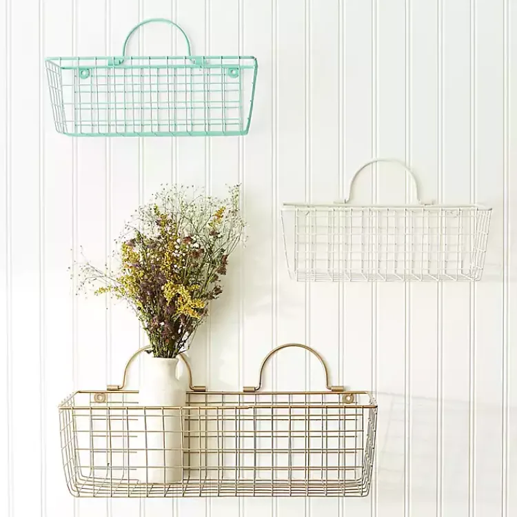 Wall Storage-Kirklands Home Antique White 2-pc. Long Wire Basket Set, 17 in.