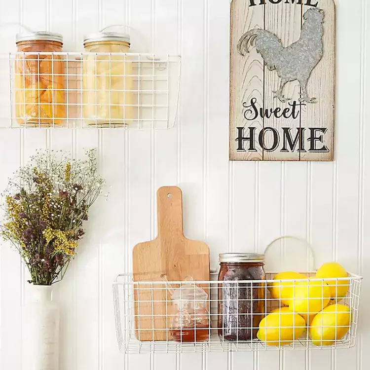 Wall Storage-Kirklands Home Antique White 2-pc. Long Wire Basket Set, 17 in.