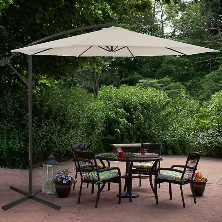 Outdoor Accent Furniture-Kirklands Home Beige Offset Hand Crank Outdoor Umbrella