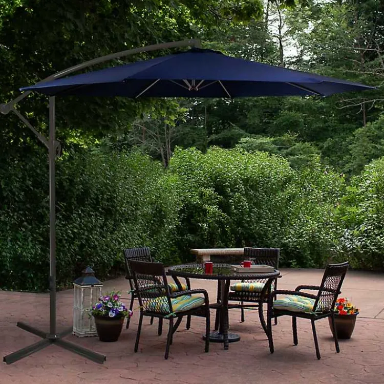 Outdoor Accent Furniture-Kirklands Home Navy Offset Hand Crank Outdoor Umbrella