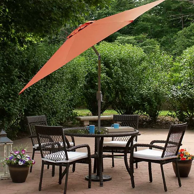 Outdoor Accent Furniture-Kirklands Home Orange Tilt Hand Crank Outdoor Umbrella