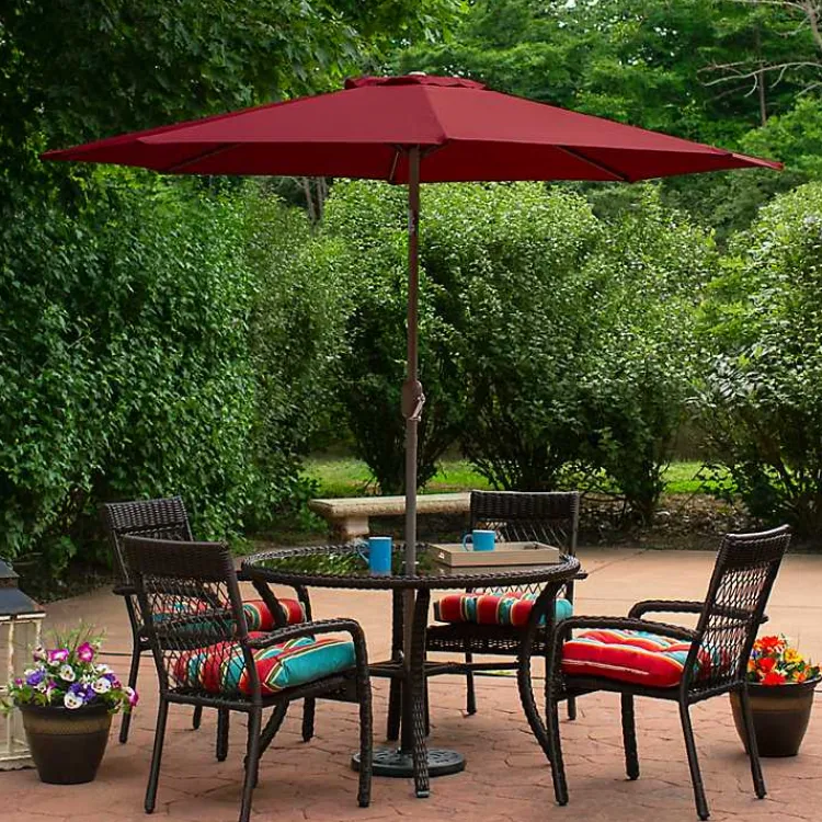 Outdoor Accent Furniture-Kirklands Home Burgundy Tilt Hand Crank Outdoor Umbrella