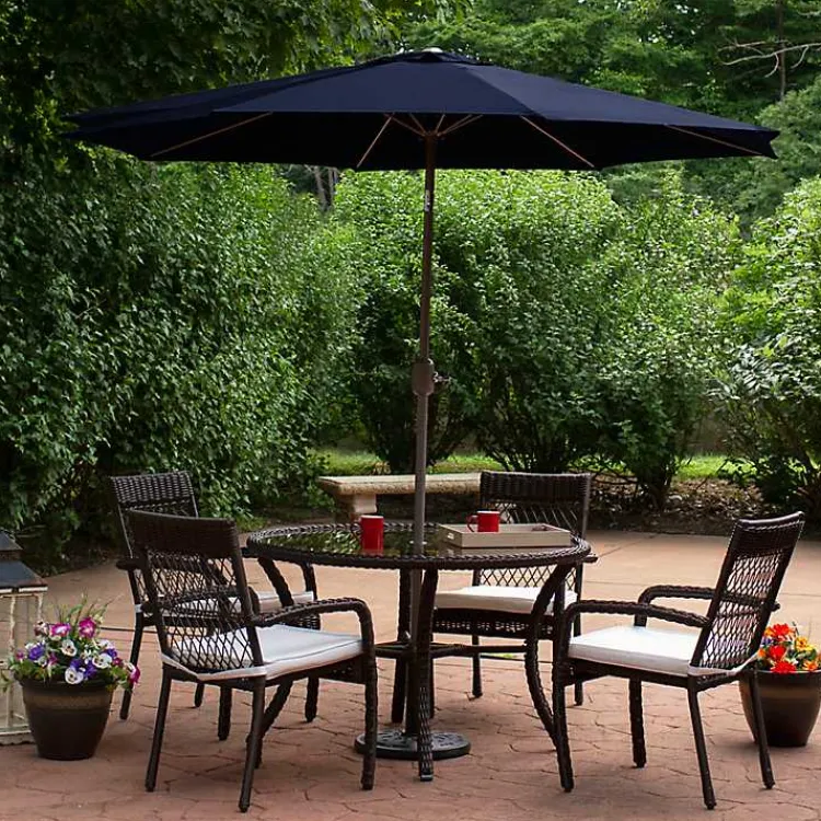 Outdoor Accent Furniture-Kirklands Home Dark Navy Tilt Hand Crank Outdoor Umbrella