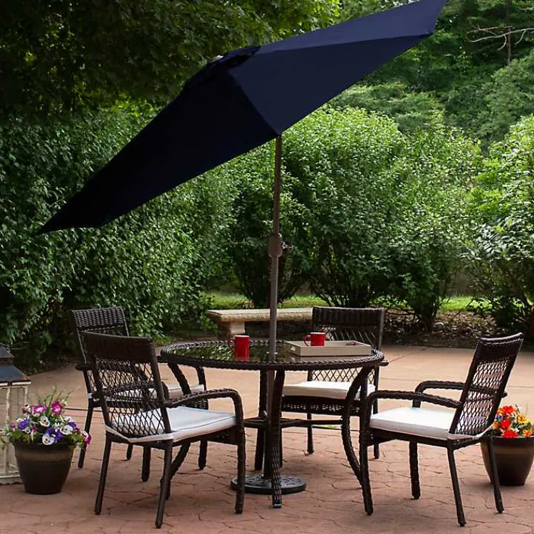 Outdoor Accent Furniture-Kirklands Home Dark Navy Tilt Hand Crank Outdoor Umbrella