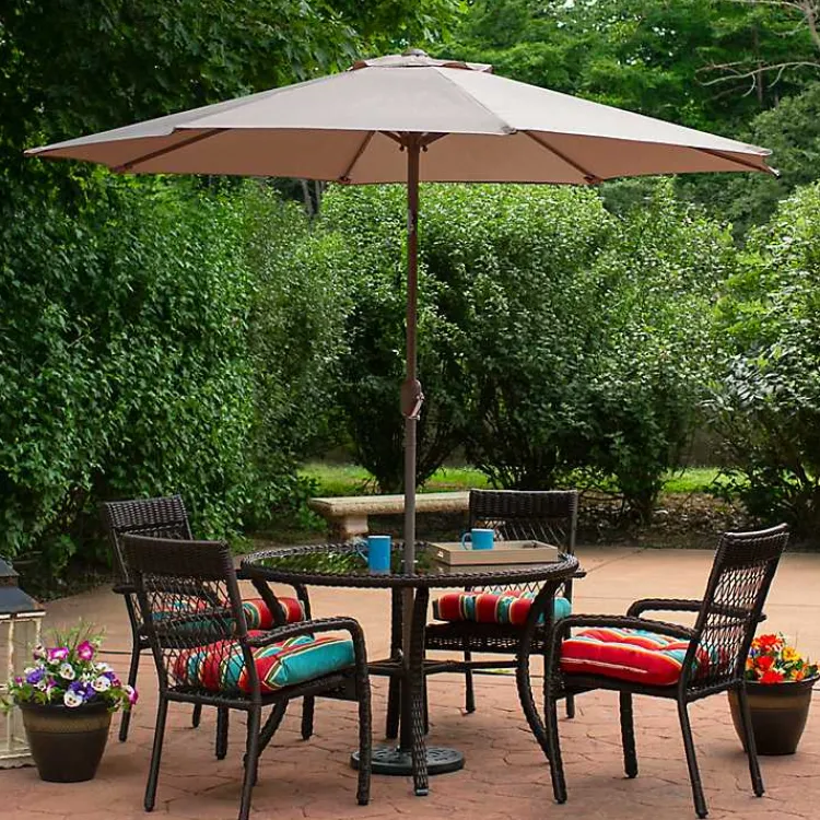 Outdoor Accent Furniture-Kirklands Home Taupe Tilt Hand Crank Outdoor Umbrella
