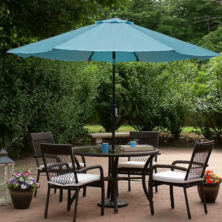 Outdoor Accent Furniture-Kirklands Home Turquoise Tilt Hand Crank Outdoor Umbrella Blue