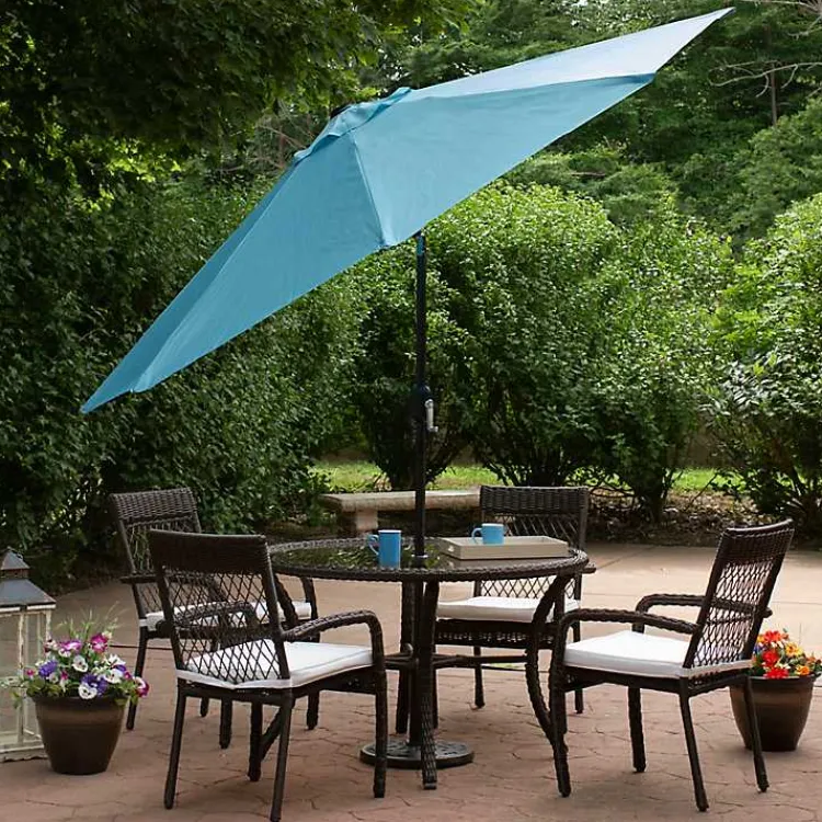 Outdoor Accent Furniture-Kirklands Home Turquoise Tilt Hand Crank Outdoor Umbrella Blue