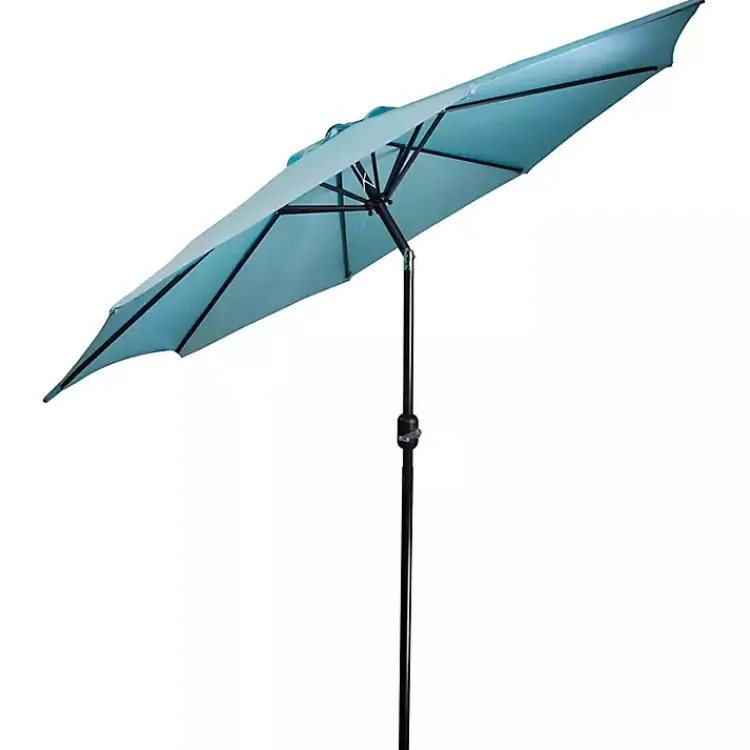 Outdoor Accent Furniture-Kirklands Home Turquoise Tilt Hand Crank Outdoor Umbrella Blue