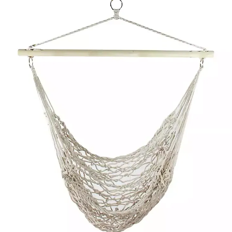 Outdoor Seating-Kirklands Home Sandy Coastal Macrame Hanging Hammock White