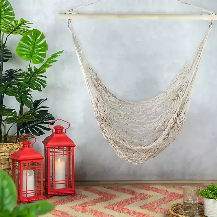 Outdoor Seating-Kirklands Home Sandy Coastal Macrame Hanging Hammock White