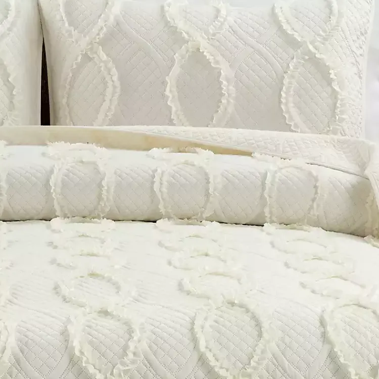 Quilts-Kirklands Home Ivory Trellis Ruffles 3-pc. King Quilt Set White