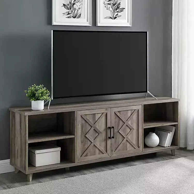 Tv Stands & Media Consoles-Kirklands Home wash Wood Helix Open Shelf TV Stand Gray