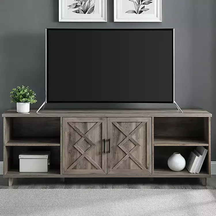 Tv Stands & Media Consoles-Kirklands Home wash Wood Helix Open Shelf TV Stand Gray