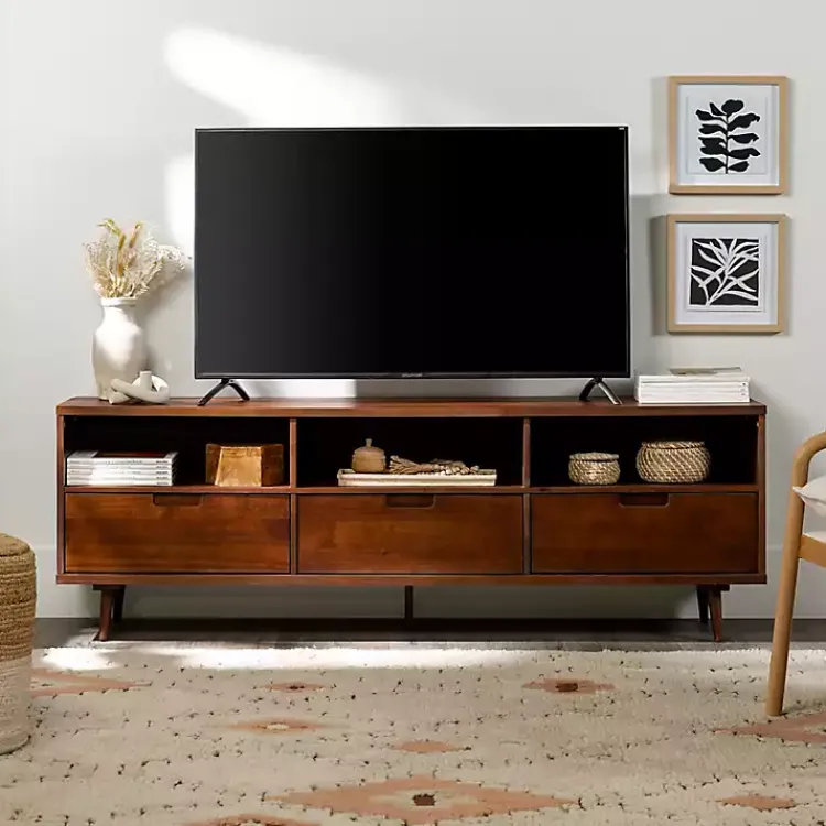 Tv Stands & Media Consoles-Kirklands Home Walnut 3-Drawer Wood TV Stand Brown