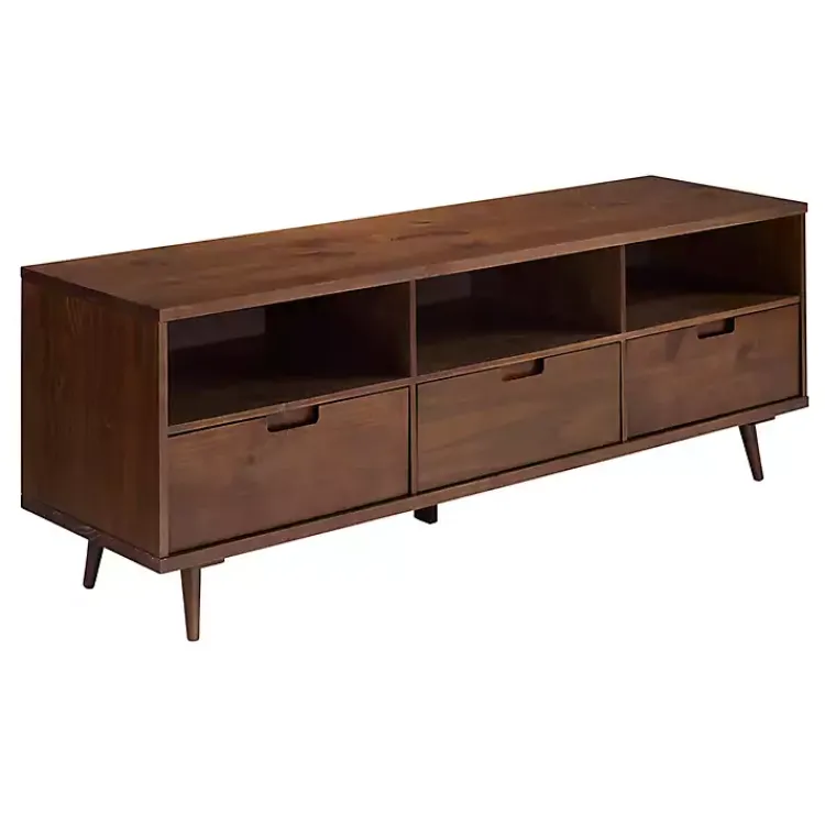Tv Stands & Media Consoles-Kirklands Home Walnut 3-Drawer Wood TV Stand Brown