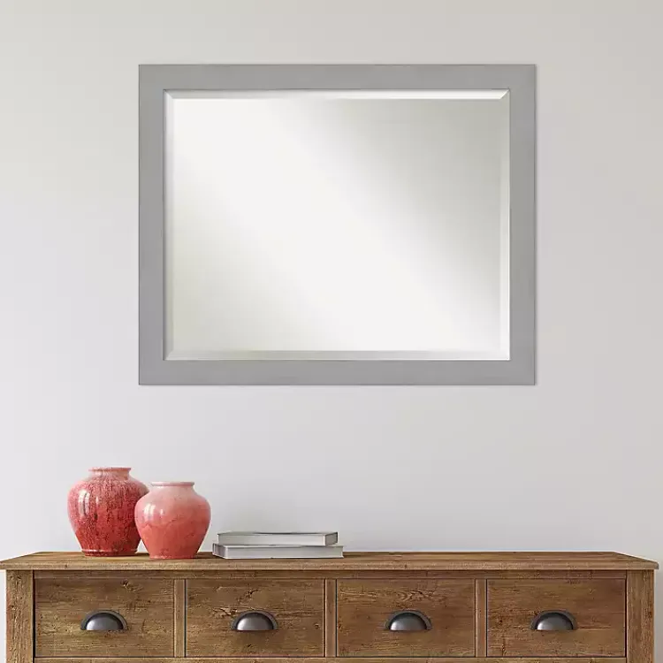 Decorative Mirrors-Kirklands Home Brushed Metallic Silver Frame Beveled Mirror