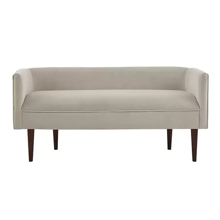 Sofas & Loveseats-Kirklands Home Cream Velvet Low Back Transitional Settee Ivory